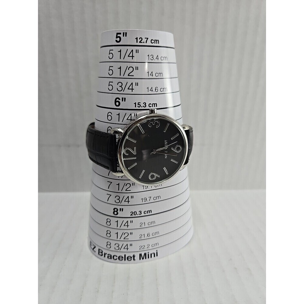 Womens Nine West Silver Tone Gray Watch Black Leather 40mm NW/1559 New Battery - Picture 6 of 10